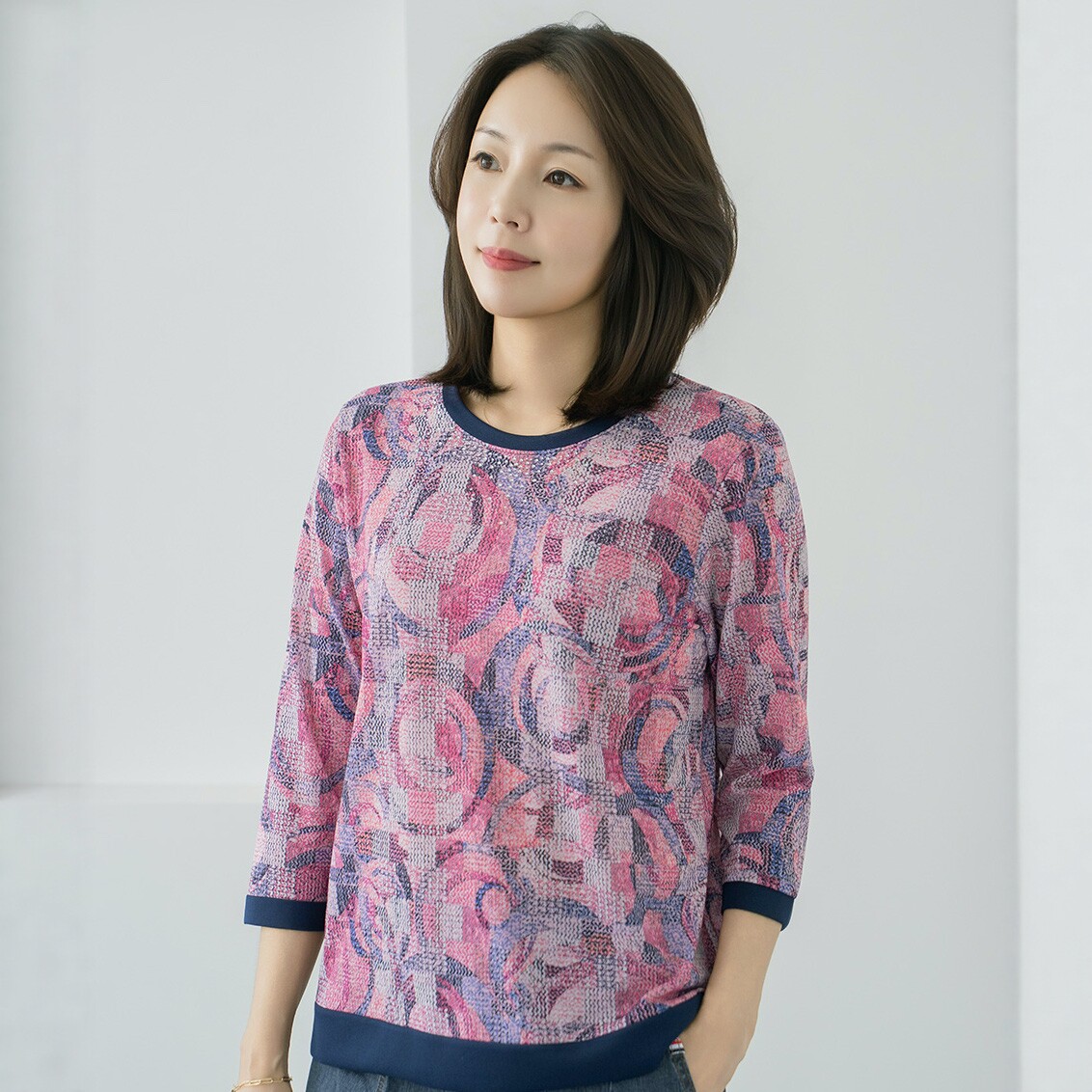 韩国春季妈妈装印花针织衫宽松