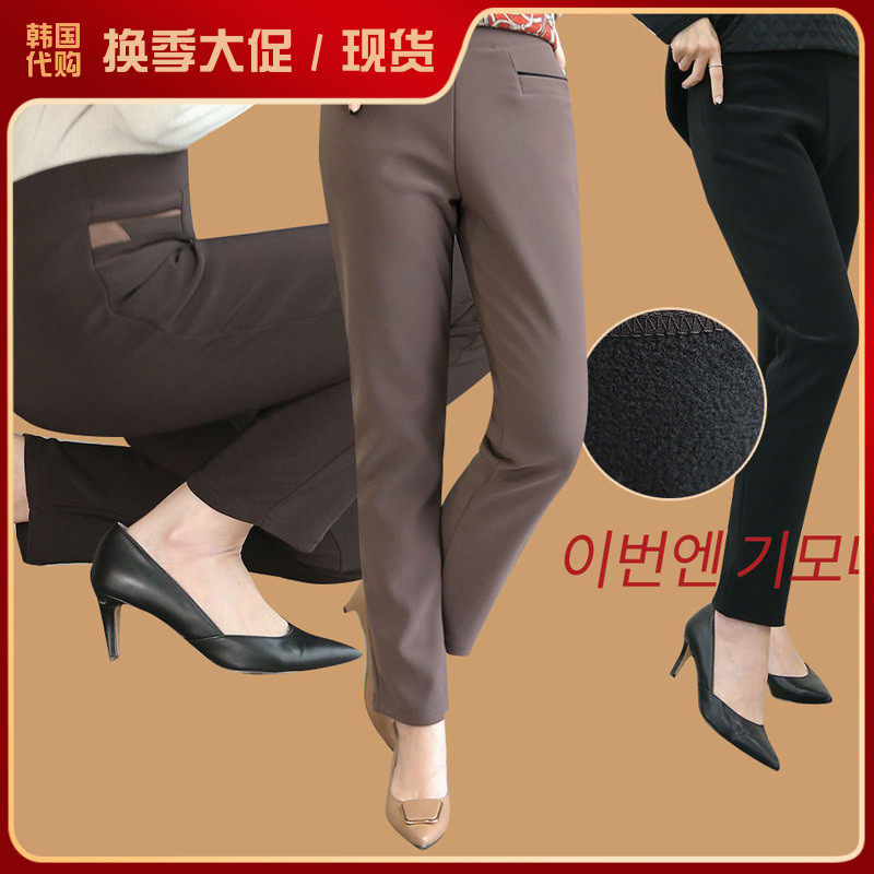 韩国保暖加绒中高腰长裤妈妈装