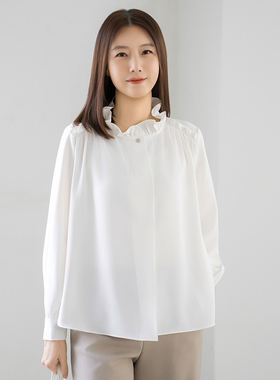 2026春秋新品4060法式通勤风木耳边领衬衫女白色设计感商务衬衣