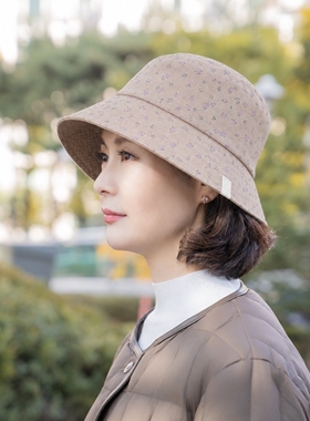 韩系秋冬碎花渔夫帽女遮阳显脸小