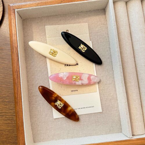2026新款醋酸蕾丝片椭圆发夹气质鸭嘴夹一字夹头饰金标琥珀边夹女