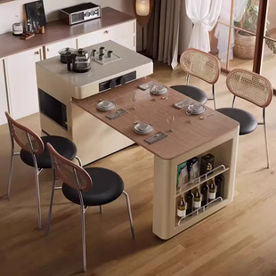 小户型岛台餐桌可伸缩折叠岩板家用餐边柜一体多功能倒台餐桌椅