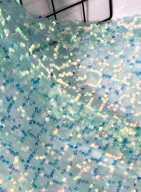 5MM进口金光色幻彩绿色格子透明网纱亮片婚纱礼服表演服服装布料