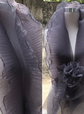 一米价宽13CM深灰色宽荷叶花边波浪大花边百褶皱设计师花边辅料