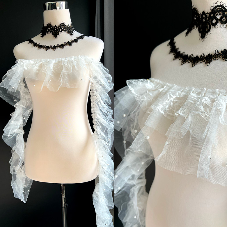黑白色钉珠裙摆领子袖口芭比娃娃衣服窗帘压褶百褶子蕾丝花边辅料
