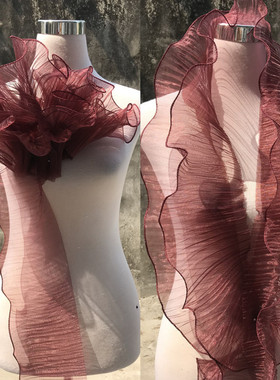 一米价宽13CM棕红色宽荷叶花边波浪大花边百褶皱设计师花边辅料