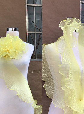 一米价宽13CM宽黄色荷叶花边波浪大花边百褶皱设计师花边辅料