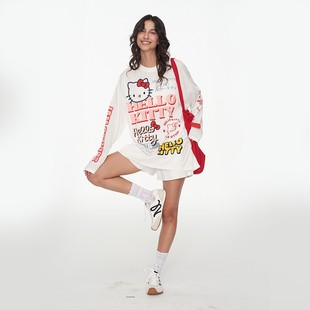 HelloKitty LABERTHREE ENES 字母叠加简约宽松印花T恤女 THE