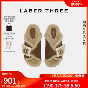 LABER THREE 2023秋冬季新款小香风毛绒厚底毛毛拖鞋博肯鞋女外穿