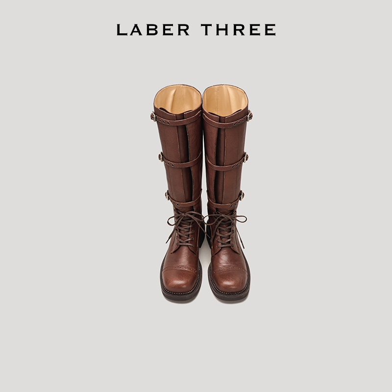 Laber三条板豹纹高筒靴