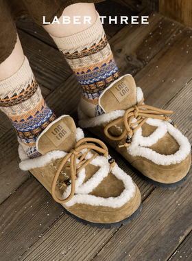 LABERTHREE25秋冬新品雪花疗愈毛绒博肯拖一脚蹬时髦防滑增高女鞋