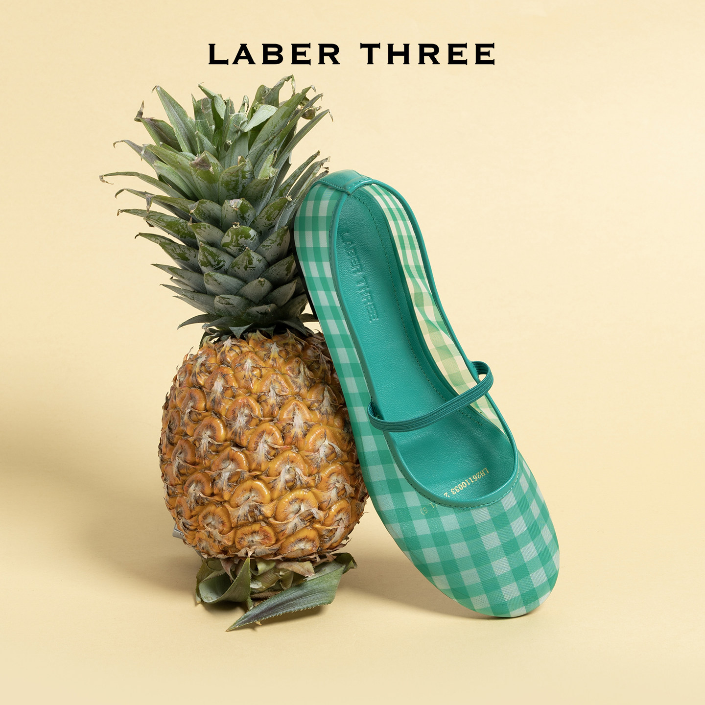 LABERTHREE26春新品轻量感格子布玛丽珍女复古田园风一字绑带单鞋