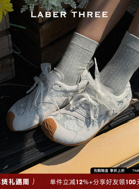 LABER THREEE 蕾丝珠片不对称大头德训鞋运动少女柔软舒适休闲鞋