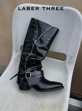 LABERTHREE 25秋冬新品美拉德裤管骑士靴复古时尚都市粗跟长筒靴