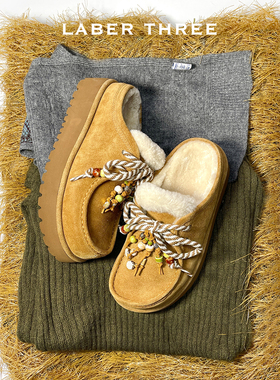 LABERTHREE 鞠婧祎同款 串珠厚底袋鼠博肯拖一脚蹬百搭舒适毛毛拖