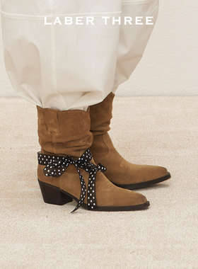 LABERTHREE 25秋冬新品雅丹美学堆堆西部靴擦色民族风刺绣短筒靴