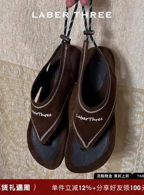 LABER THREEE2026新款度假风巴黎左岸刺绣夹趾平底舒适休闲凉鞋女