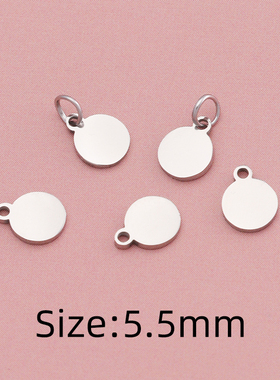 钛钢吊坠薄款1mm镜面抛光5.5×7mm单外孔圆片金属挂件材料DIY配件