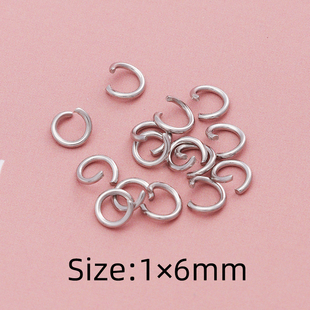 饰品配件开口圈1×6mm钛钢C口圈DIY手工材料钢色炉内镀真金不锈钢