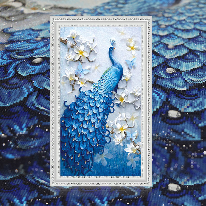 异形钻石画新款孔雀竖版玄关钻石绣5d满钻客厅贴钻十字绣点砖石秀
