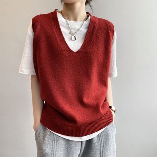 慵懒领学院风春季 宽松针织马甲背心女BX045 坎肩新款 v无袖