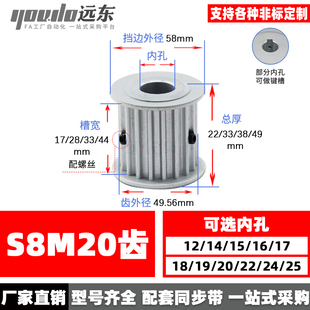 S8M20齿两面平无台同步轮AF型 20S8M皮带轮槽宽17/28铝合金