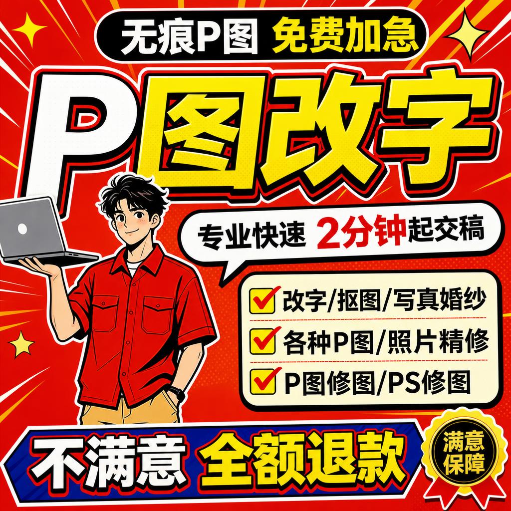专业p图修图ps无痕修改数字pdf照片去水印抠图p图片处理修图改PDF图片