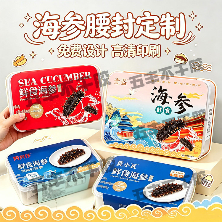 定制海参腰封卡套三文鱼海胆海鲜不干胶/标签