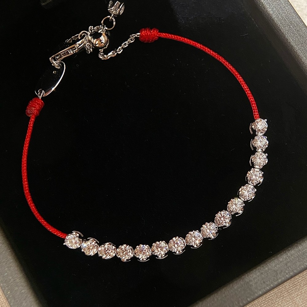 6分钻红绳排钻手链925纯银轻奢高级感小众设计花蕾本命年礼物,饰品/流行首饰/时尚饰品新,银饰手链,淘宝优惠券,粉丝福利购,淘宝优惠卷