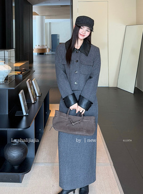 LS 复古翻领上衣+直筒半身裙套装 广州十三行25秋冬新品女装61197