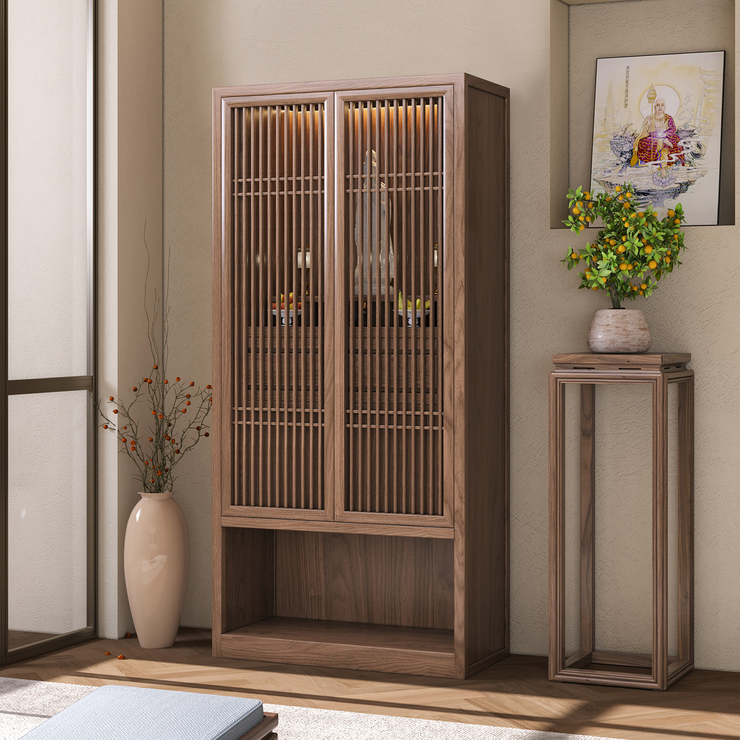 黑胡桃木佛龛新中式立柜佛台佛堂菩萨佛柜家用简约带门财神爷柜子,住宅家具,佛柜/佛龛,淘宝优惠券,粉丝福利购,淘宝优惠卷