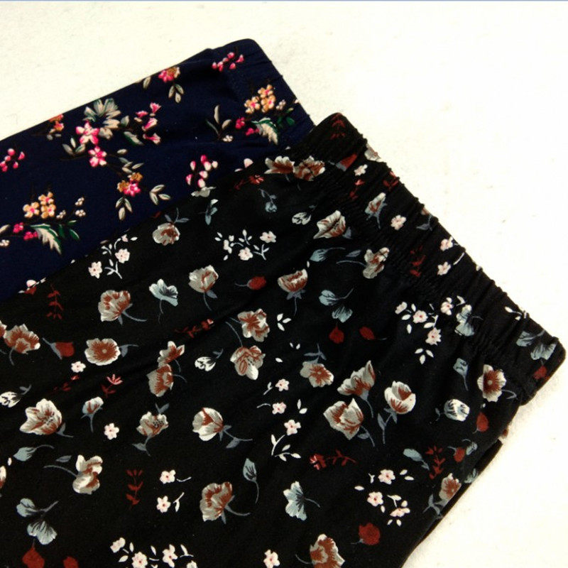 春季田园小碎花薄款打底裤女显瘦修身弹力牛奶丝印花九分裤