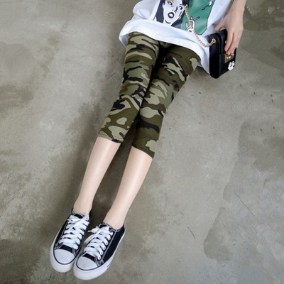 七分薄打底裤迷彩印花牛奶丝女