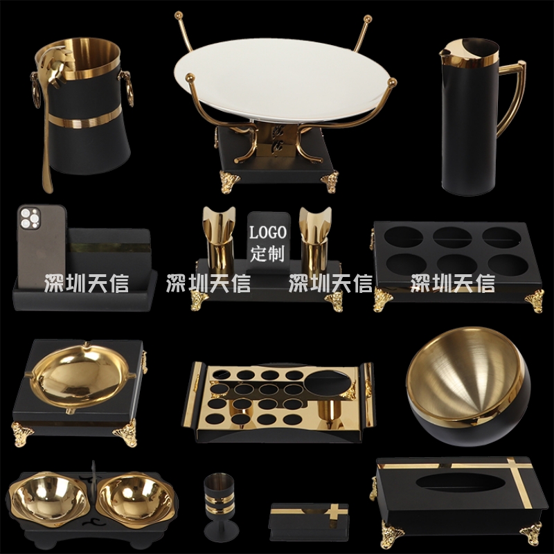 不锈钢ktv摆台用品全套商务 轻奢台面摆件话筒座支架酒吧水果盘架