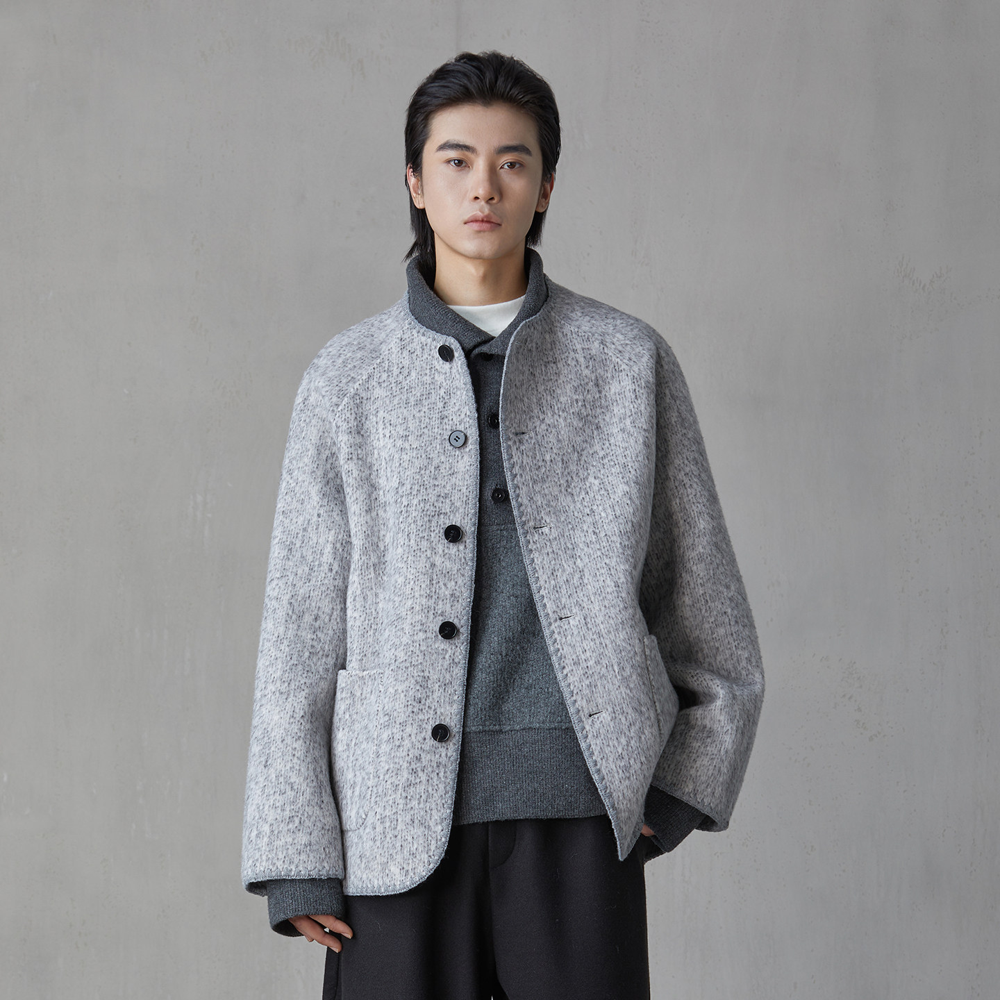 亨佰仕羊毛呢开衫夹克小香风外套