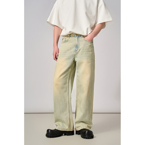 春夏酵素洗浅色雾感阔腿牛仔裤