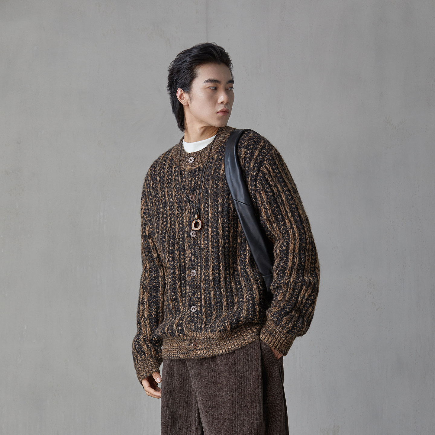 亨佰仕羊毛粗棒针开衫针织衫