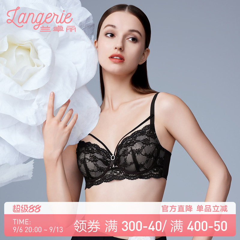 兰卓丽内衣女大胸显小轻薄透气性感蕾丝文胸软钢圈大杯兔耳垫胸罩