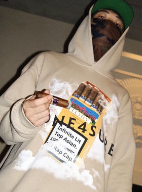 AONE4SURE x Toryondacloud 联名创意大雪茄印花460g套头连帽卫衣