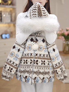 2026新款冬季加厚保暖外套女童洋气时尚百搭可爱卡通毛绒草草服