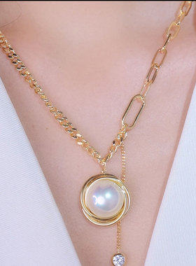 法式高端风扭转珍珠扣扣项链时尚