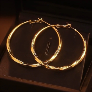 金属大圆圈耳环菱纹高档洋气大耳圈时尚百搭网红耳钉轻奢女显瘦潮