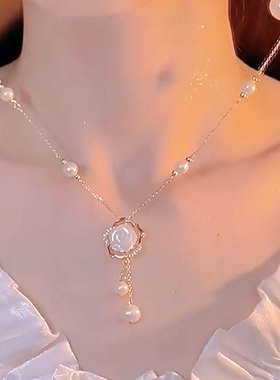 小众设计感花瓣珍珠流苏锁骨链女