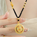 古风罗盘镂空五福圆满毛衣链高档可调节优雅古典福禄黑绳沙金项链