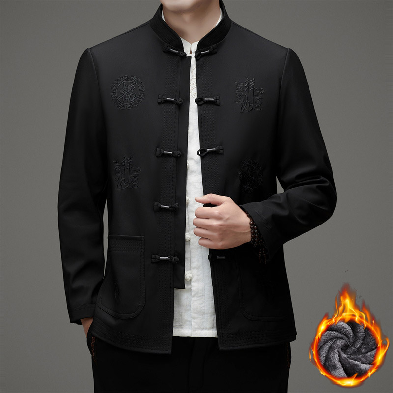 冬季爸爸装加绒中国风男士唐装