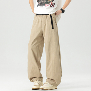 2026春夏新款美式弯刀休闲裤男宽松直筒长裤百搭系绳腰带垂感裤子