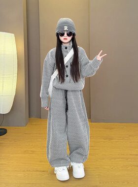 女童套装春装中大童2026新款洋气韩版儿童春秋季格子时髦两件套潮