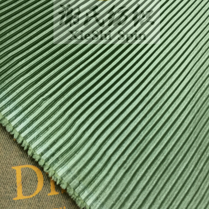 港风新品夏季风琴折芥末绿压皱亮缎面百褶布料 不透半身裙子面料