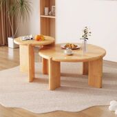 德国品质奶油ins风小户型实木圆形茶几组合客厅简约家用阳台矮桌
