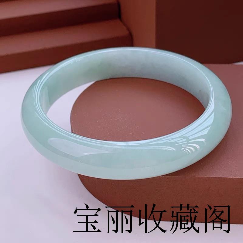 缅甸冰种翡翠色玉手镯飘花油青玉镯子晴底玉石贵妃飘绿玉手少女款